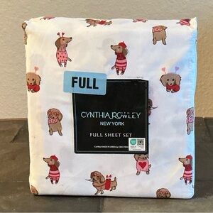Cynthia Rowley White Valentine Dog Pattern Full Sheet Set